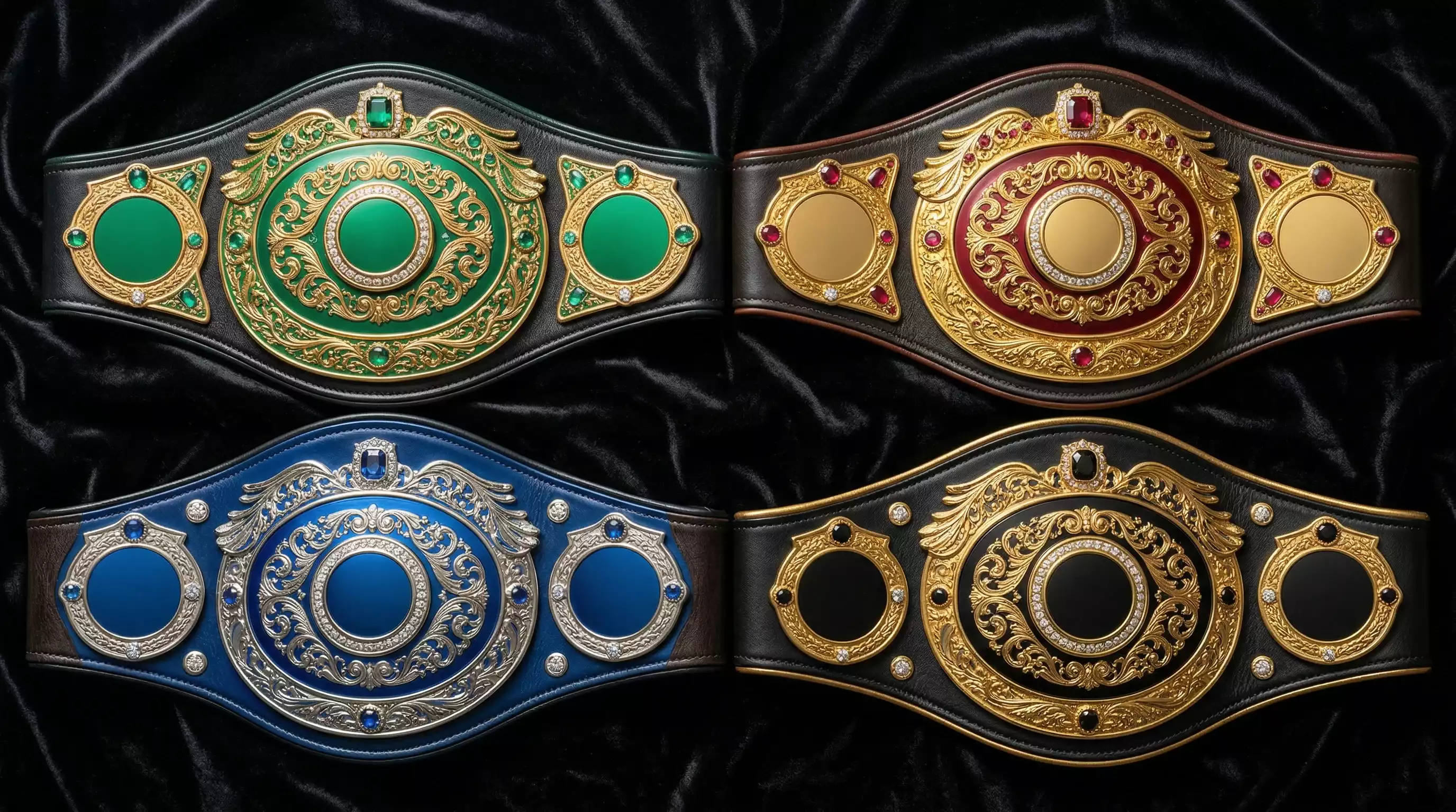 Boxen Verbände – vier Weltmeistergürtel von WBA, WBC, IBF und WBO nebeneinander